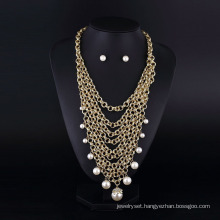 Gold Plating Aluminum Chain Pearl Multilaye Necklace